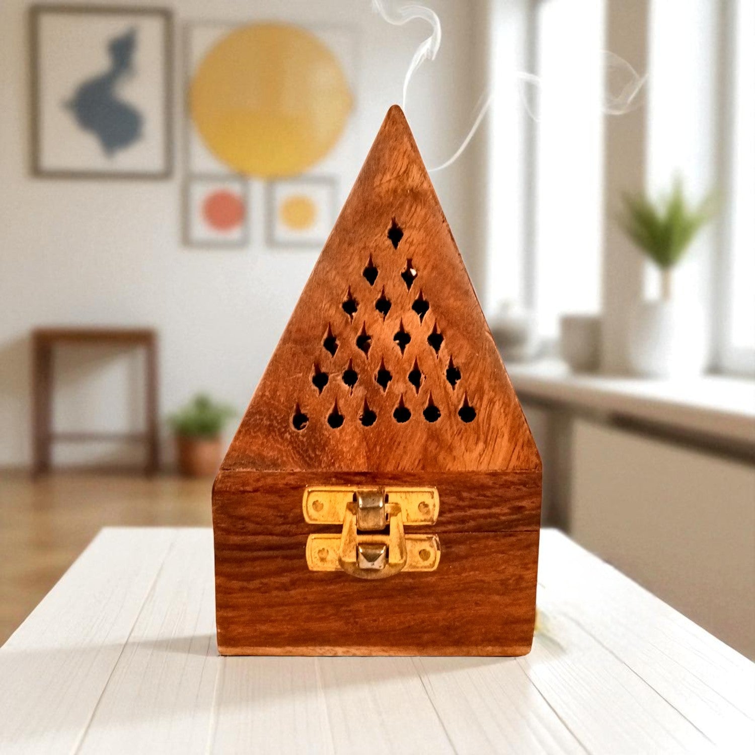 Agarbatti Incense Holder Box & Dhoop Stand | Wooden Sambrani | Ash Catcher Dhup Dani - For Temple, Pooja Room Décor, Puja Item for Home & Mandir - 5 Inch - Apkamart
