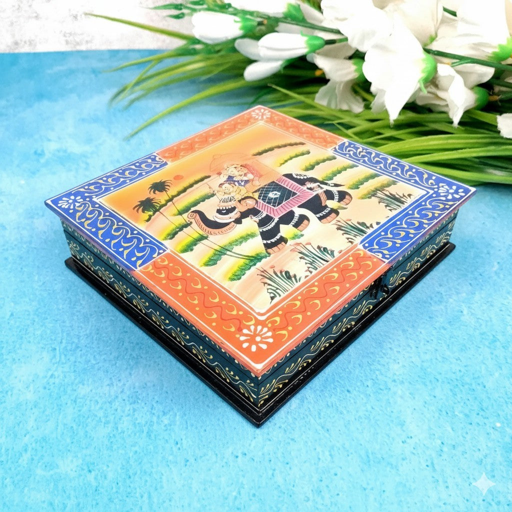 Jewellery Box with Elephant Design | Handcrafted Decorative Storage Box for Jewellery, Keepsakes & Gifting | Traditional Wooden Organizer for Home Decor - 12 Inch - Apkamart