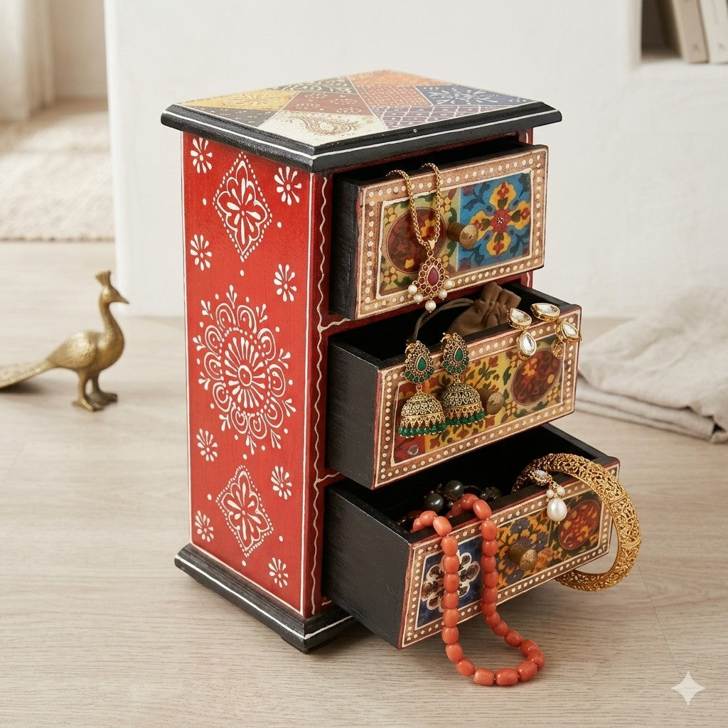 Jewellery Box With 3 Drawers For Dressing Table - 10 Inch - Apkamart