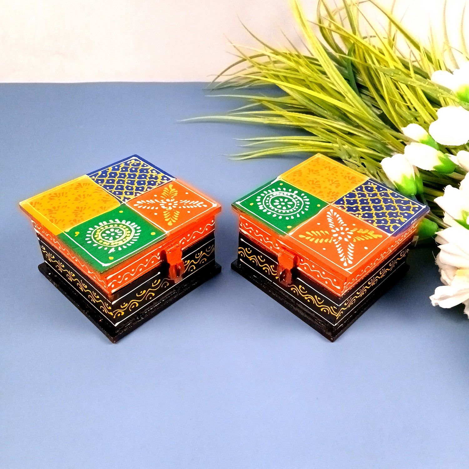 Jewellery Box | Decorative Wooden Jewelry Box | Multi-Purpose Storage Box - for Home, Dressing Table Decor, Storage & Gifts - 4 Inch - Apkamart #Style_Pack Of 2