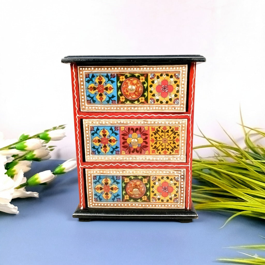 Jewellery Box | Wooden Jewellery Organizer with 3 Drawers | Storage Case for Rings, Earrings, Chains, Bangles & Makeup | Vanity Box for Women & Girls – 11 Inch - Apkamart #Style_Design 1