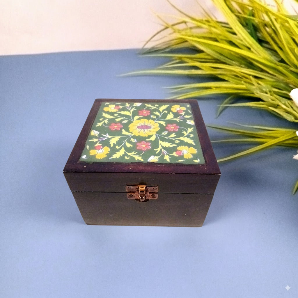 Wooden Jewellery Box | Handcrafted Multicolor Storage Box | Antique Wooden Jewelry Organizer | Trinket Box for Rings, Earrings, Necklaces | Home Decor & Gift Item - 7 Inch - Apkamart