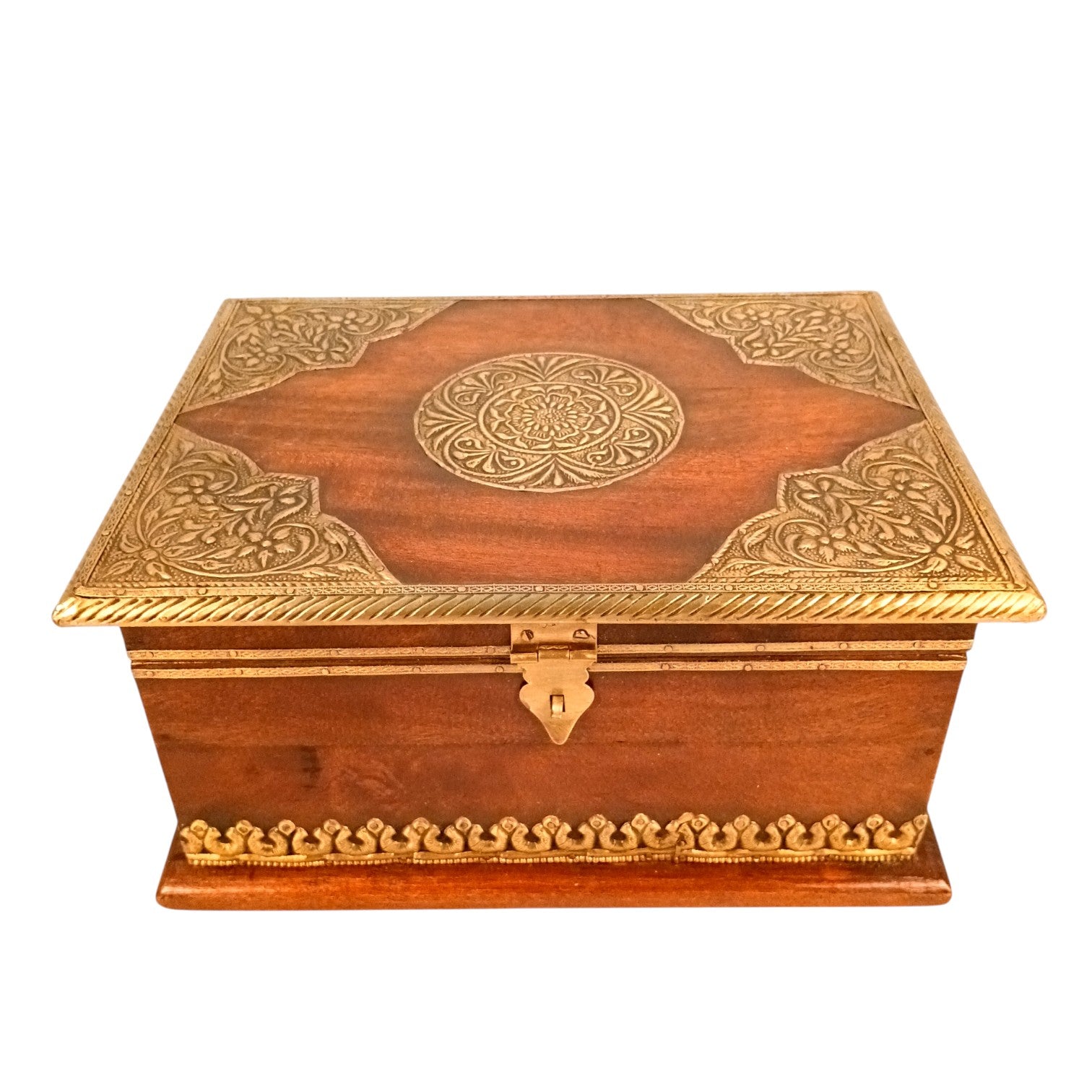 Wooden Big Trunk Storage Box | Handcrafted Utility Organizer for Jewellery, Keepsakes, Accessories & Home Decor | Durable Multipurpose Storage Box & Utility Chest - 12 Inch - Apkamart