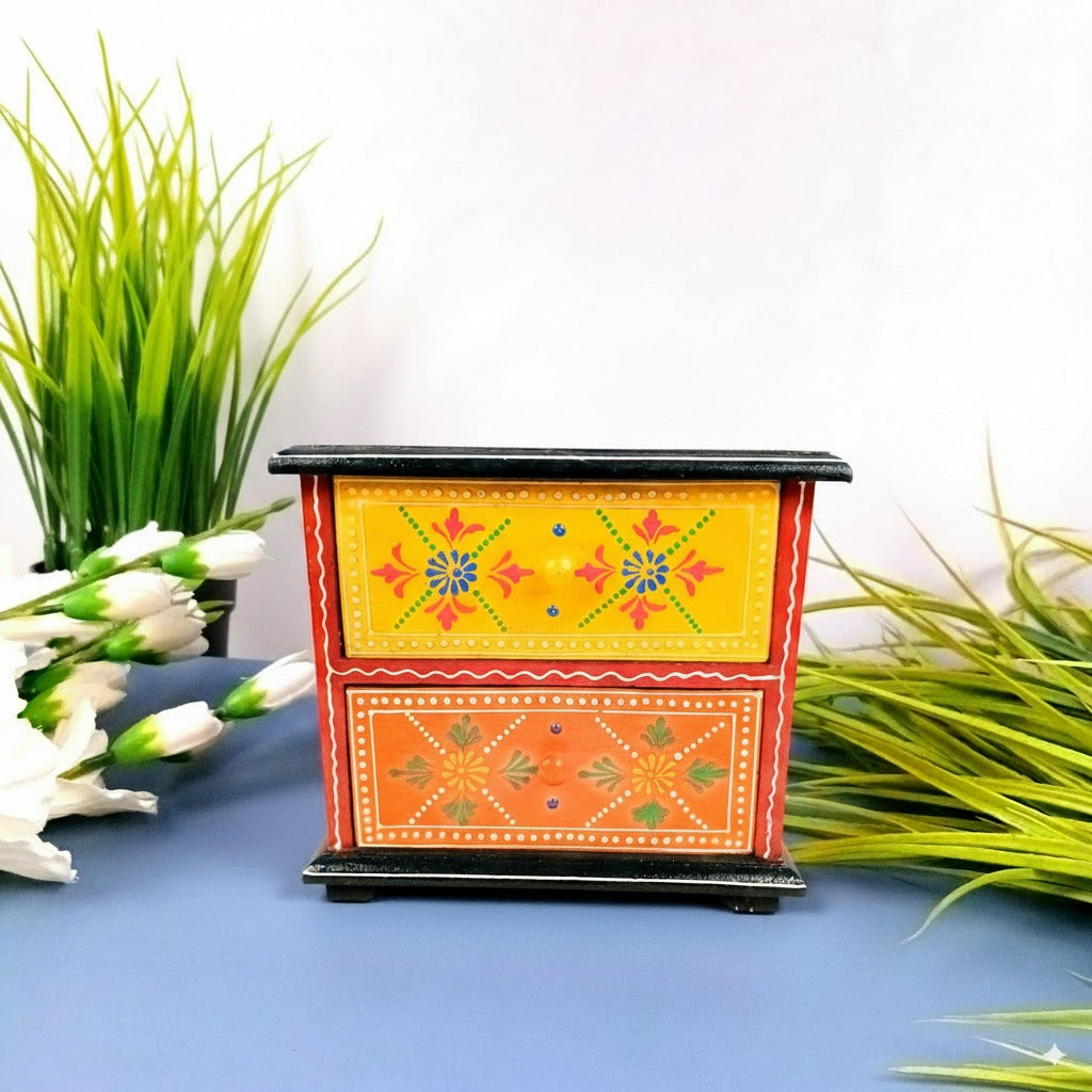 Jewellery Box with 2 Drawers | Handcrafted Storage Organizer for Rings, Earrings, Bangles, Watches & Trinkets | Decorative Wooden Jewellery Box for Dressing Table - 7 Inch - Apkamart