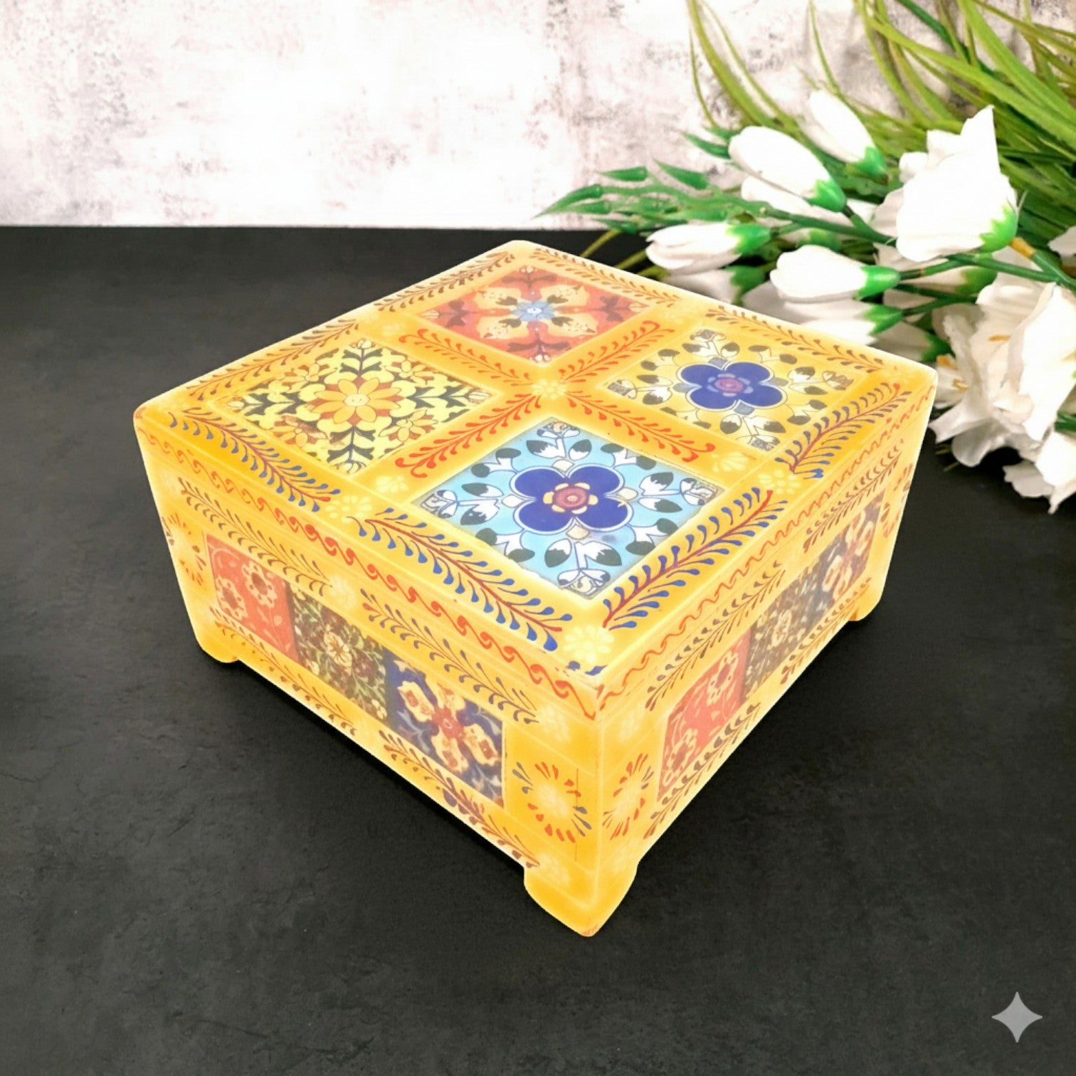 Handcrafted Wooden Box for Dry Fruits, Supari & Jewellery | Decorative Storage Box | Multipurpose Organizer for Gifting, Festive & Home Decor - 8 Inch - Apkamart