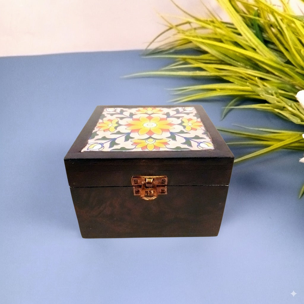 Wooden Jewellery Box | Handcrafted Storage Box | Antique Jewelry Organizer | Trinket Box for Rings, Earrings, Necklaces | Multipurpose Box | Home Decor & Gift Item - 6 Inch - Apkamart