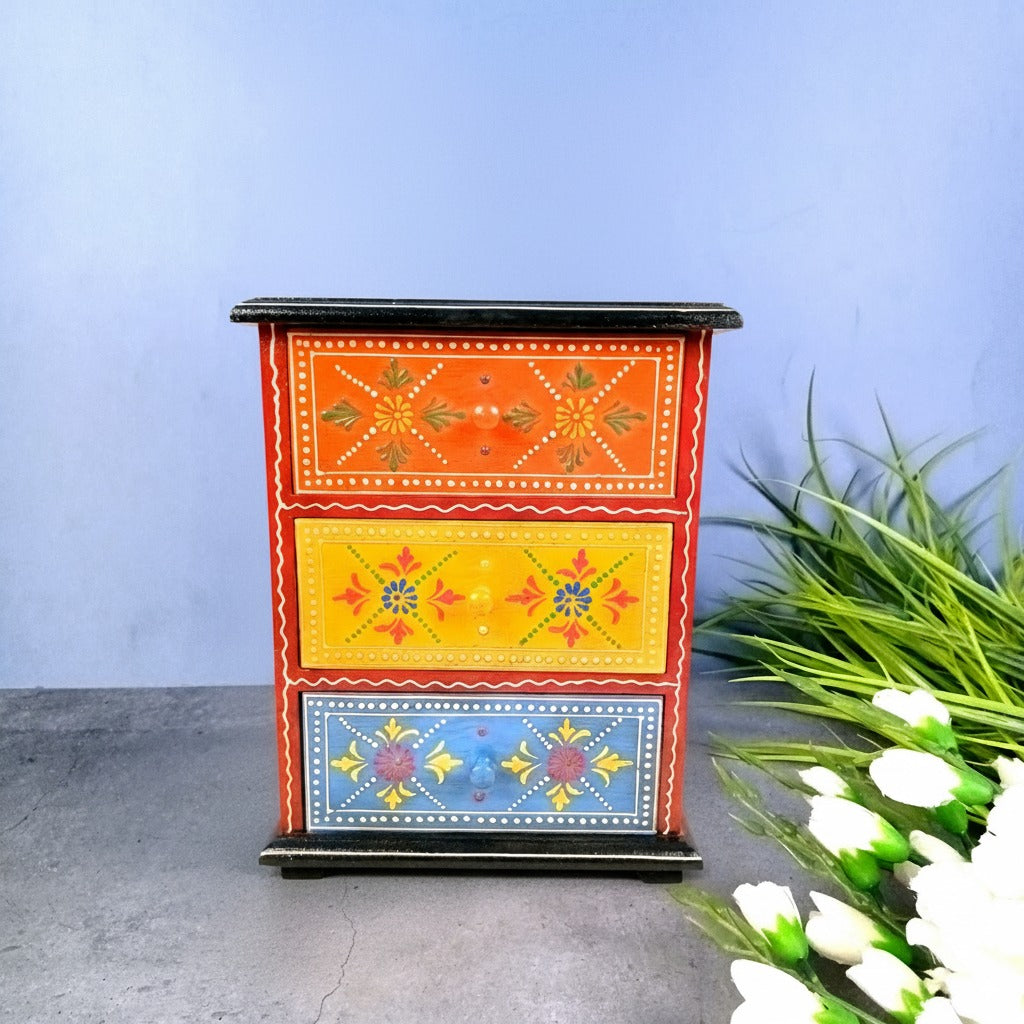 Jewellery Box | Wooden Jewellery Organizer with 3 Drawers | Storage Case for Rings, Earrings, Bangles & Makeup | Vanity Box for Women & Girls | Multipurpose Box - 11 Inch - Apkamart