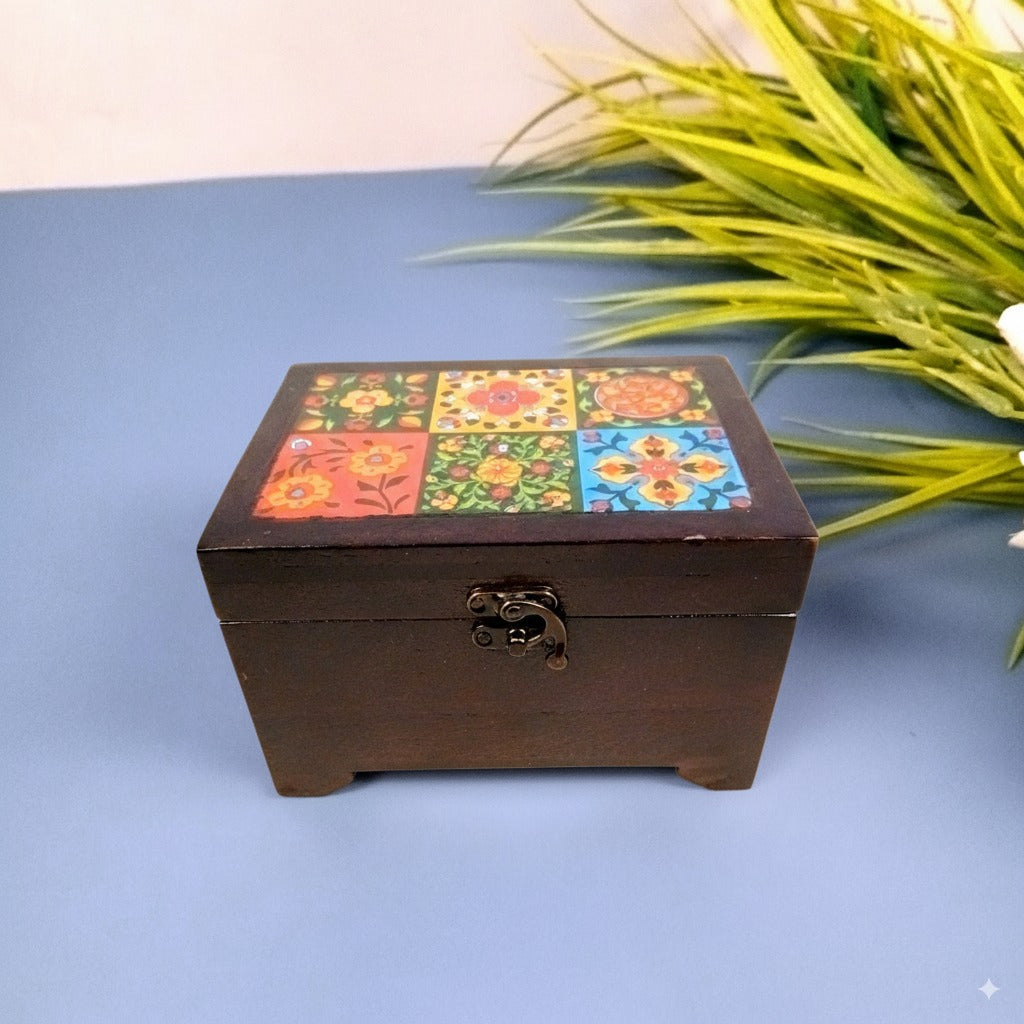 Wooden Jewellery Box | Handcrafted Storage Box | Wooden Jewelry Organizer | Trinket Box for Rings, Earrings, Necklaces | Multipurpose Box| Home Decor & Gift Item - 7 Inch - Apkamart