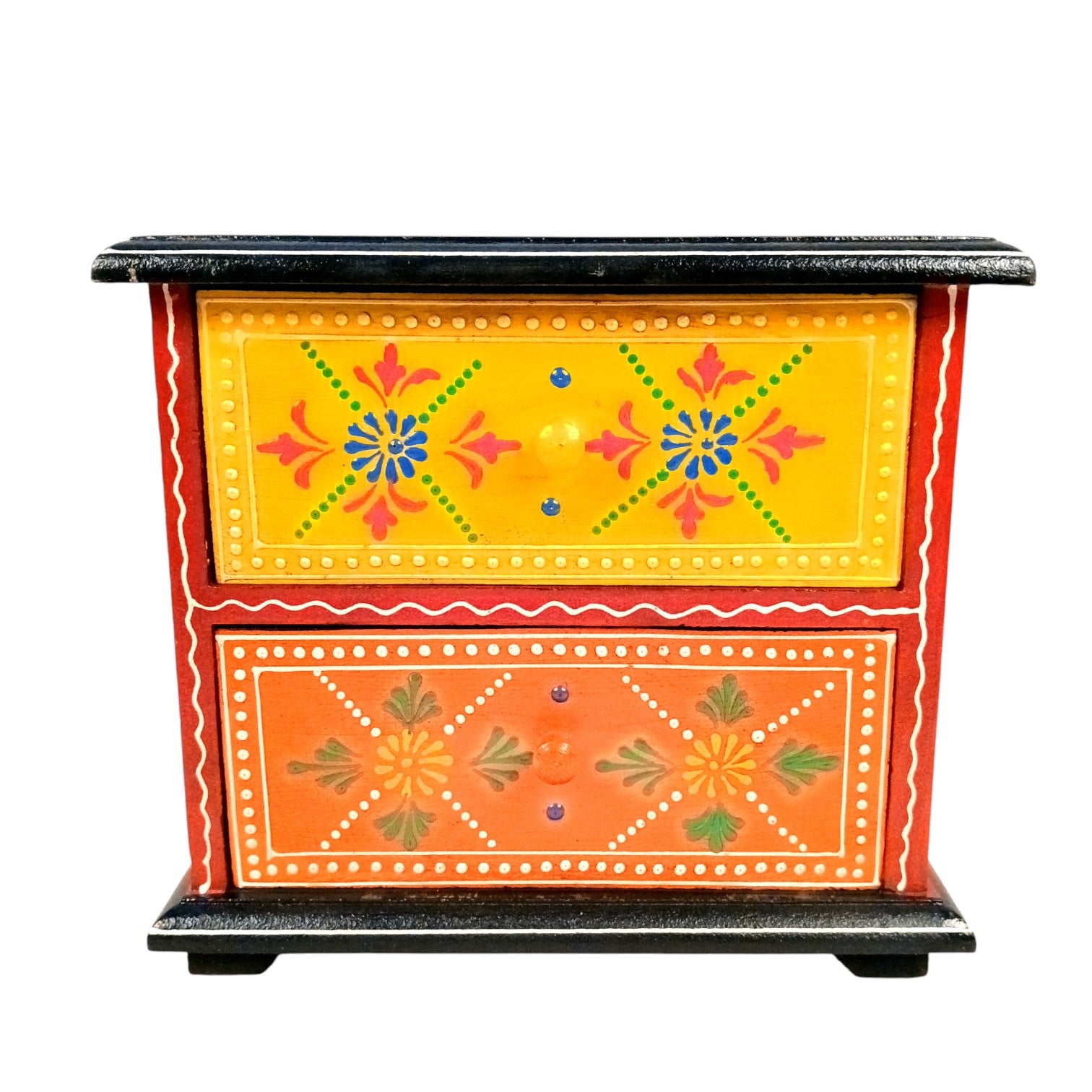 Wooden Jewellery Box with 2 Drawers | Handcrafted Organizer for Rings, Earrings, Bangles, Watches | Vanity Storage Box for Dressing Table, Home Decor & Gifts - 8 Inch - Apkamart #Style_Design 1