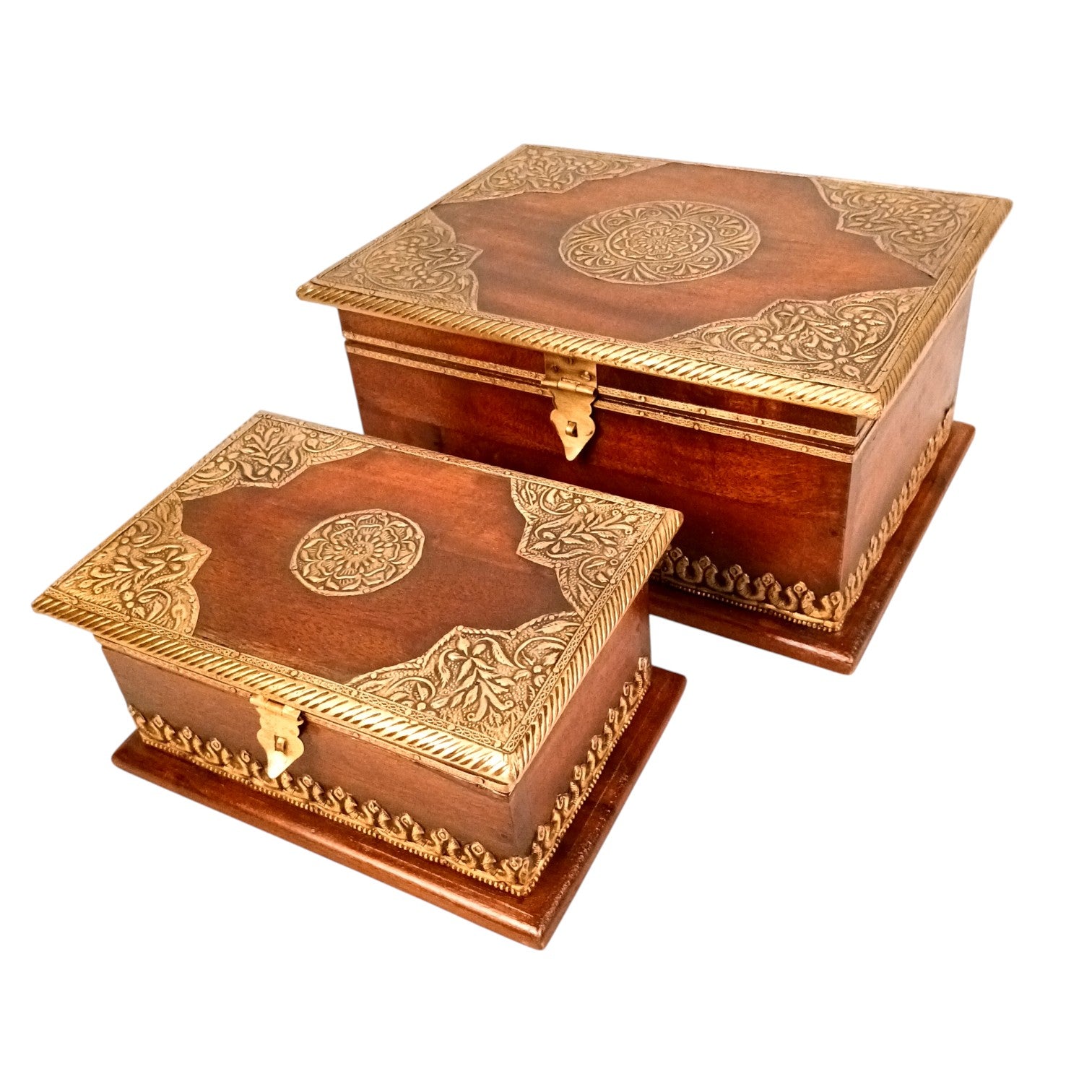 Handcrafted Small Trunk Storage Boxes | Multipurpose Organizer for Jewellery, Make-up Accessories & Home Decor Combo of Wooden Jewelry Boxes – 12 Inch (Set Of 2) - Apkamart