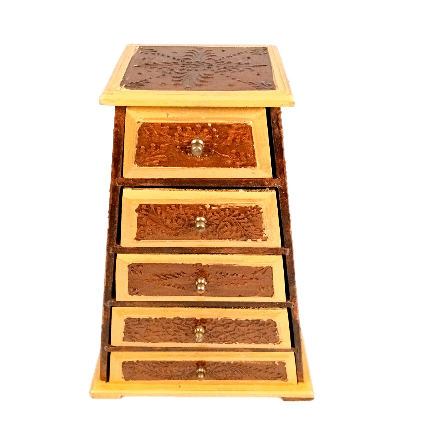 Jewellery Box | Decorative Wooden Jewelry Box With 5 Drawers - For Home, Table, Organizing Earring, Rings, Necklace & Gifts - 14 Inch - Apkamart