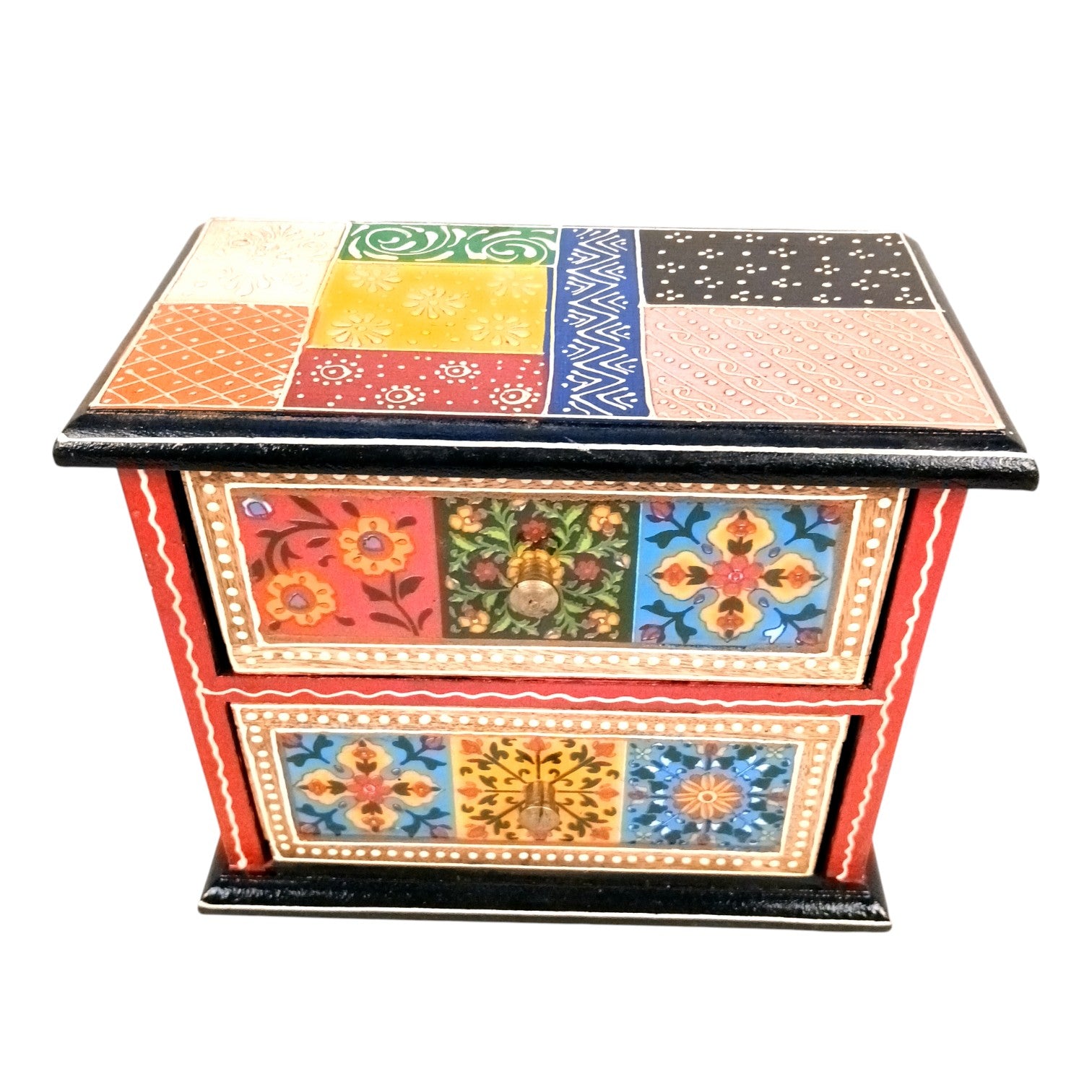 Jewellery Box | Wooden Jewellery Organizer with 2 Drawers | Storage Case for Rings, Earrings, Chains & Makeup | Decorative Vanity Box for Women & Girls - 8 Inch - Apkamart