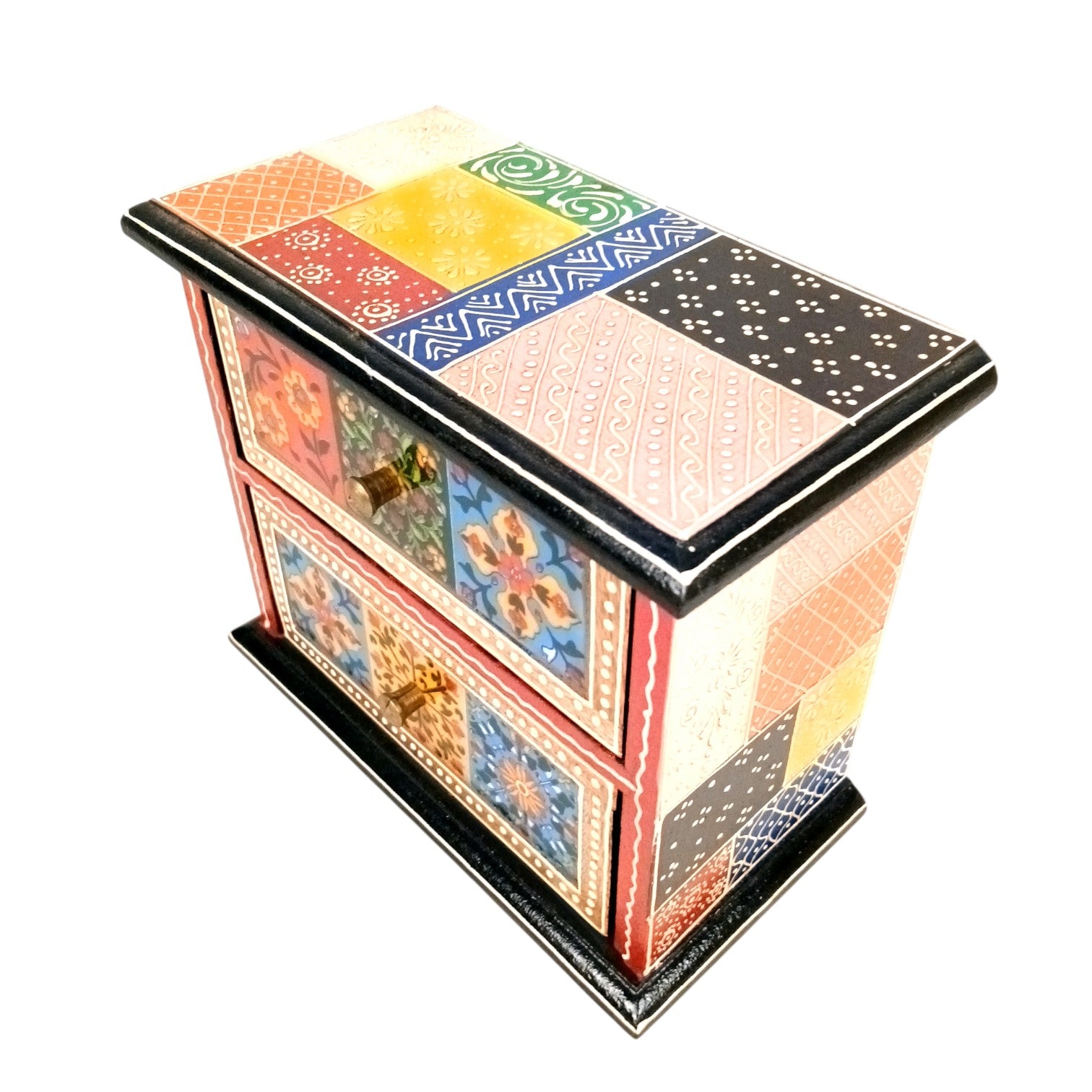Jewellery Box | Wooden Jewellery Organizer with 2 Drawers | Storage Case for Rings, Earrings, Chains & Makeup | Decorative Vanity Box for Women & Girls - 8 Inch - Apkamart