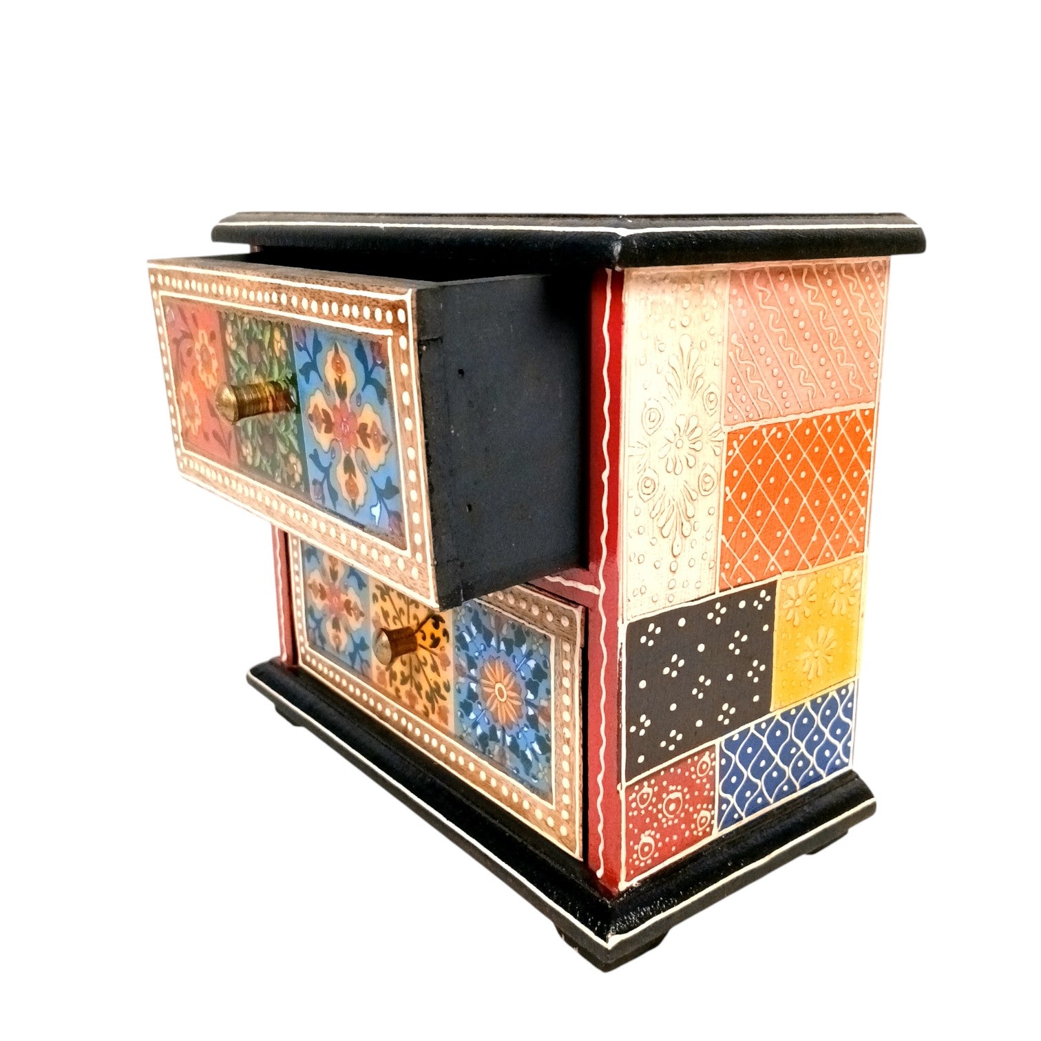 Jewellery Box | Wooden Jewellery Organizer with 2 Drawers | Storage Case for Rings, Earrings, Chains & Makeup | Decorative Vanity Box for Women & Girls - 8 Inch - Apkamart