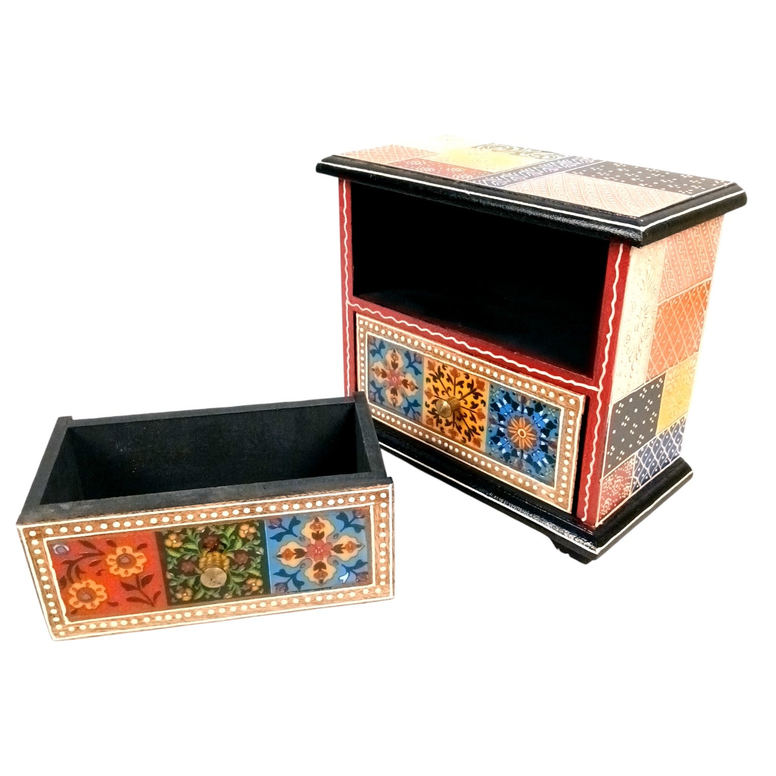 Jewellery Box | Wooden Jewellery Organizer with 2 Drawers | Storage Case for Rings, Earrings, Chains & Makeup | Decorative Vanity Box for Women & Girls - 8 Inch - Apkamart
