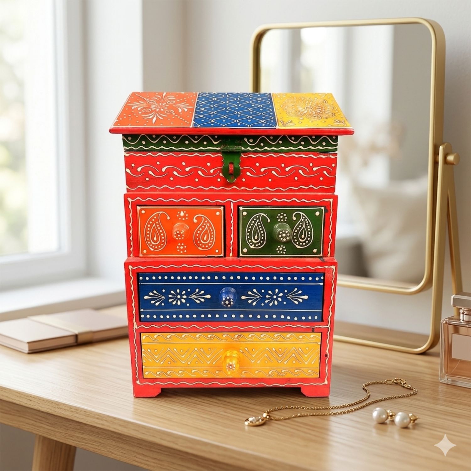 Wooden Hut Jewellery Box 5 Drawers Multicolour - 12 Inch