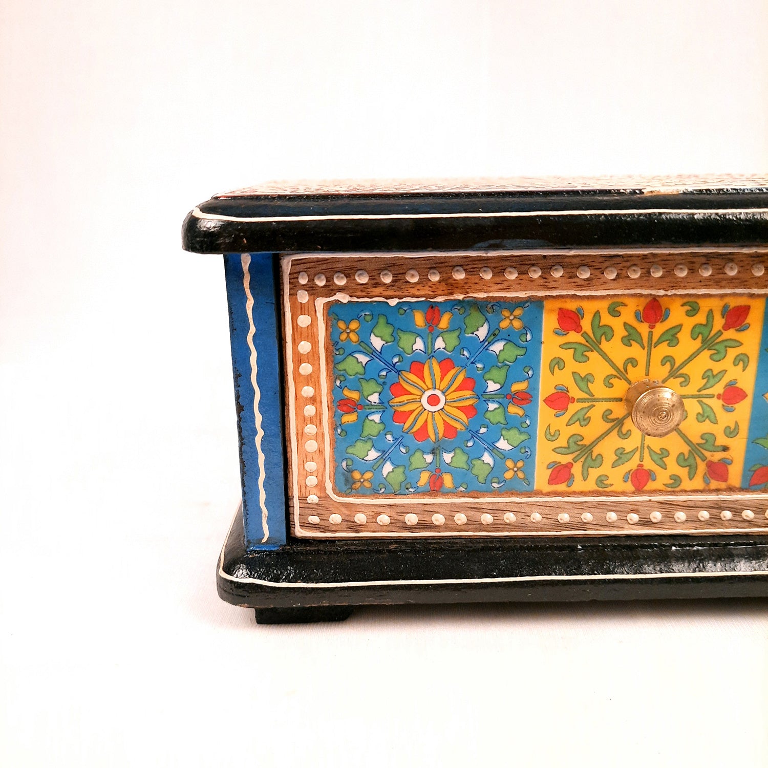 Jewellery Box | Wooden Jewelry Box With Ceramic Tiles | Multi-Purpose Storage Box | Organizer for Rings, Necklace, Earrings, Makeup, Dressing Table Decor & Gifts - apkamart