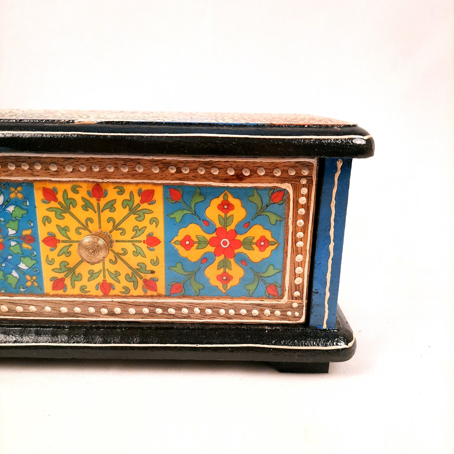 Jewellery Box | Wooden Jewelry Box With Ceramic Tiles | Multi-Purpose Storage Box | Organizer for Rings, Necklace, Earrings, Makeup, Dressing Table Decor & Gifts - apkamart