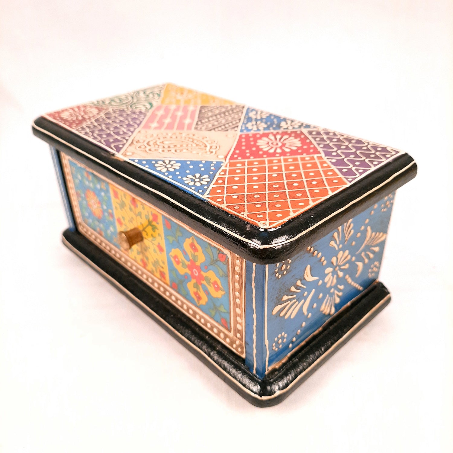 Jewellery Box | Wooden Jewelry Box With Ceramic Tiles | Multi-Purpose Storage Box | Organizer for Rings, Necklace, Earrings, Makeup, Dressing Table Decor & Gifts - apkamart