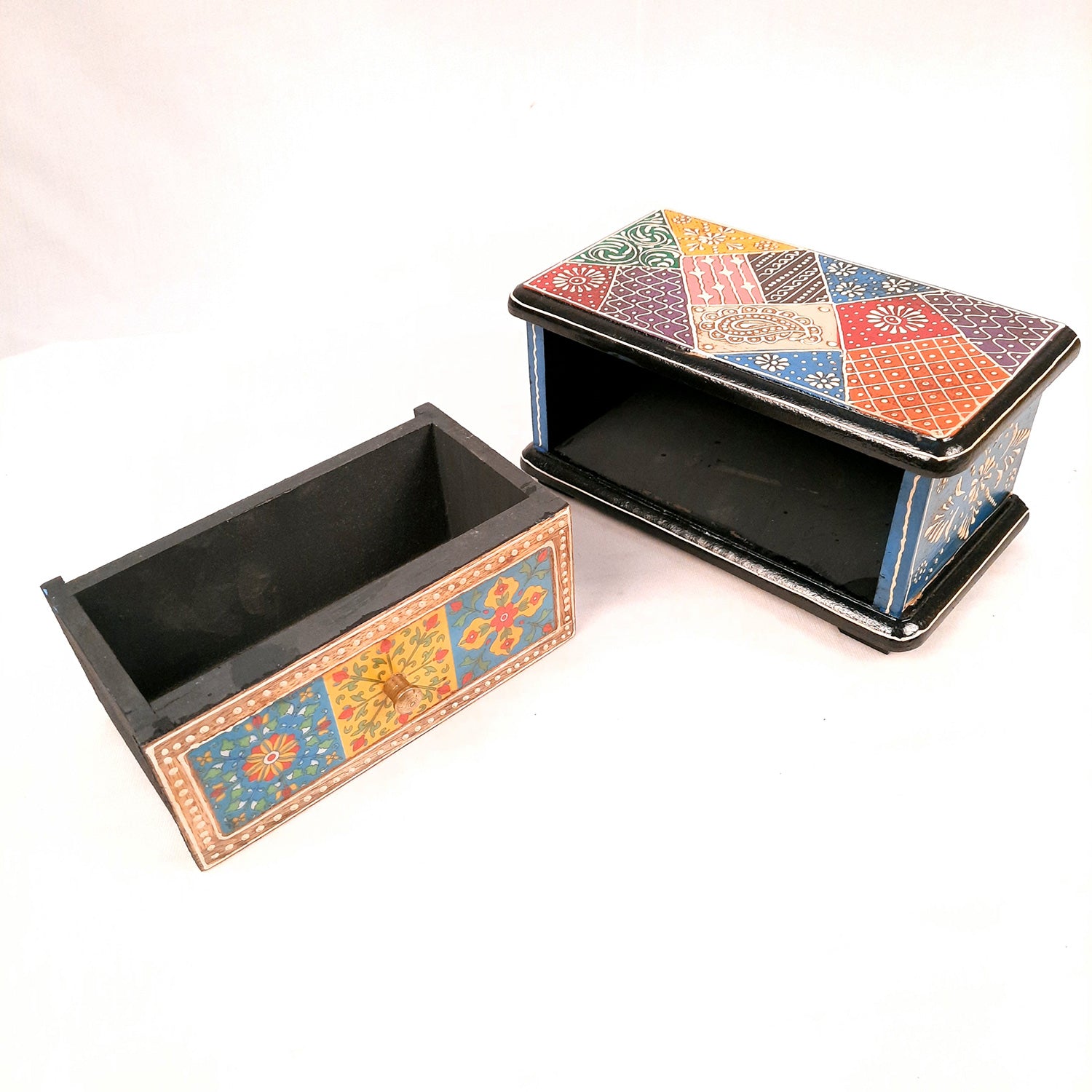 Jewellery Box | Wooden Jewelry Box With Ceramic Tiles | Multi-Purpose Storage Box | Organizer for Rings, Necklace, Earrings, Makeup, Dressing Table Decor & Gifts - apkamart