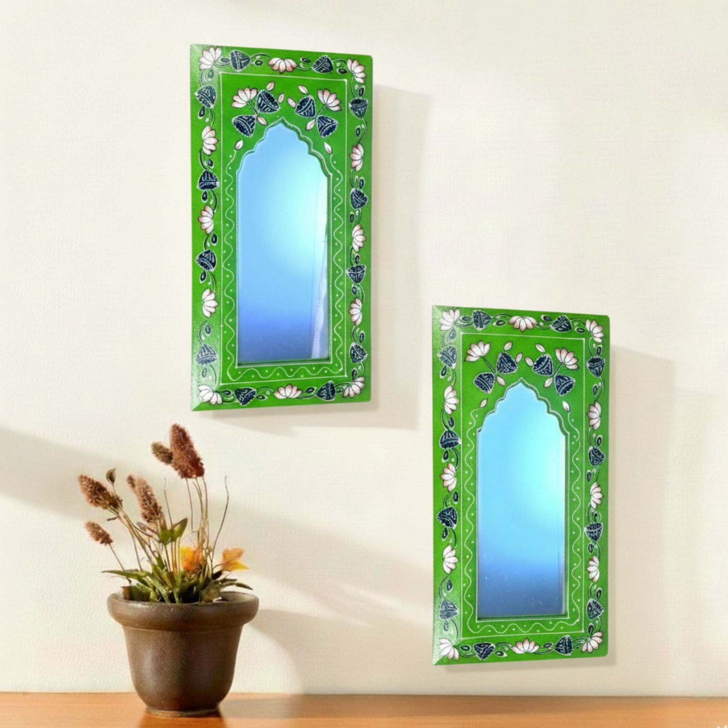 Wooden Jharokha Mirror Frame | Rajasthani Wall Decor - 18 Inch | Set of 2 - Apkamart