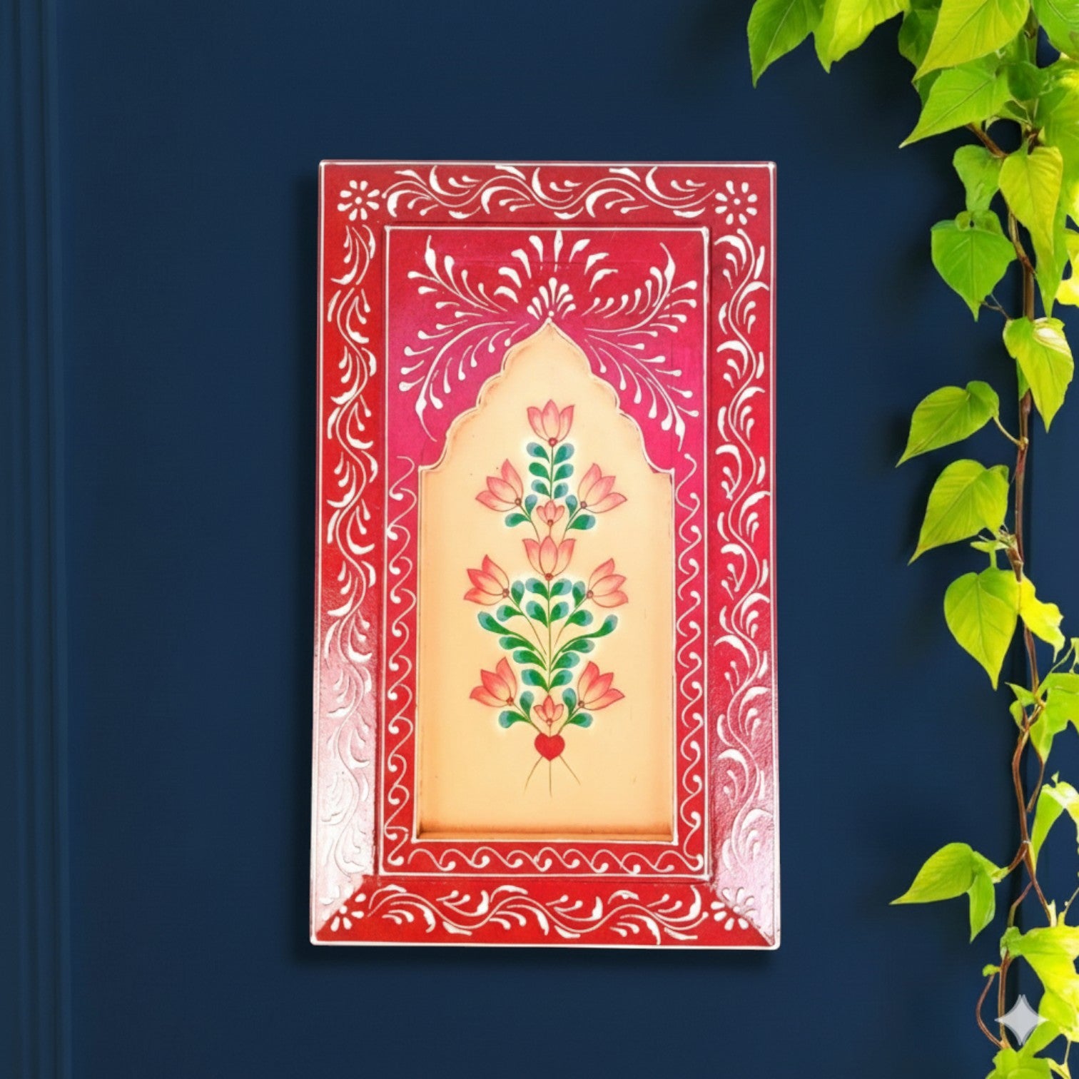 Handcrafted Wooden Painting Frame | Decorative Wall Hanging For Living Room Décor | Wooden Art Frame | Traditional Wall Art - 15 Inch - Apkamart