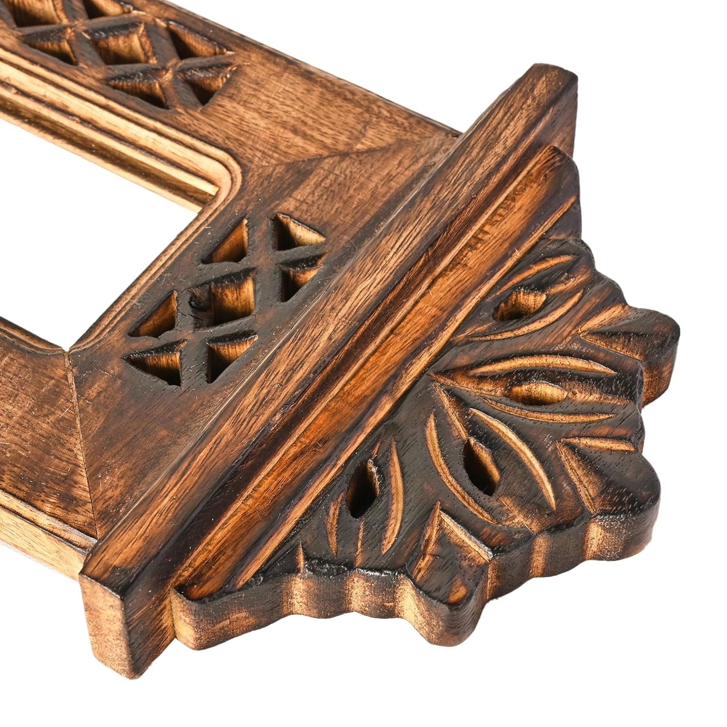 Wooden Jharokha Mirror Handcrafted Wall Hanging Decorative Mirror for Living Room Entryway Bedroom Traditional Home Decor - 20 Inch - Apkamart