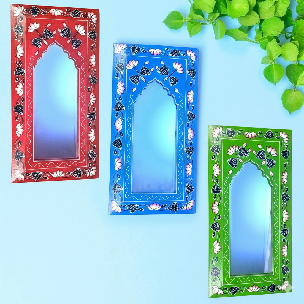 Handcrafted Wooden Mirror Frame | Wall Decor for Home, Living Room| Decorative Wall Hanging Frame for Mirror or Photos | Traditional Home Decor Frame - 18 Inch (Pack Of 3) - Apkamart