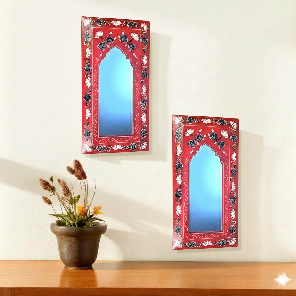 Handcrafted Wooden Mirror Frame | Decorative Wall Hanging | Wooden Wall Decor for Home, Living Room & Bedroom - 18 Inch (Pack Of 2) - Apkamart