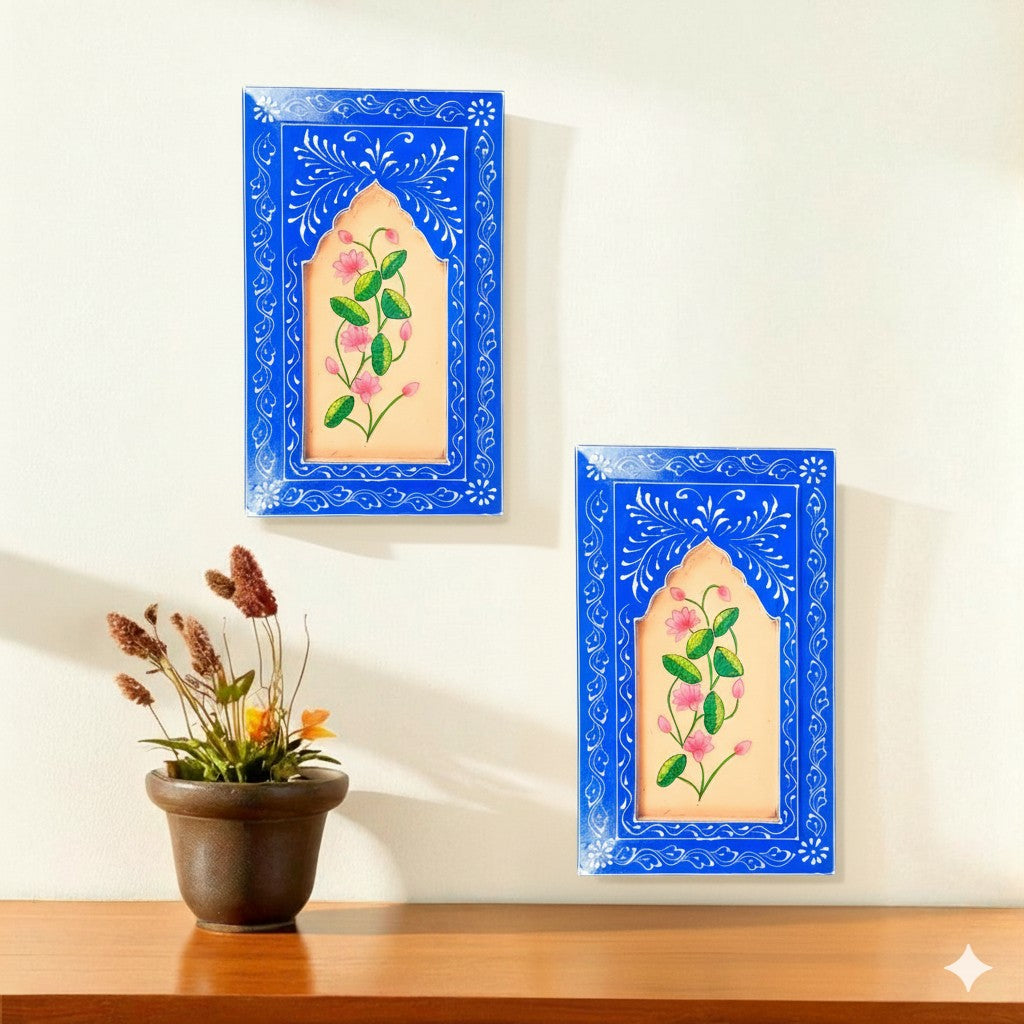 Handcrafted Wooden Painting Frame | Decorative Wall Hanging Home & Living Room Decor | Wooden Art Frame | Traditional Wall Art - 15 Inch (Pack Of 2) - Apkamart