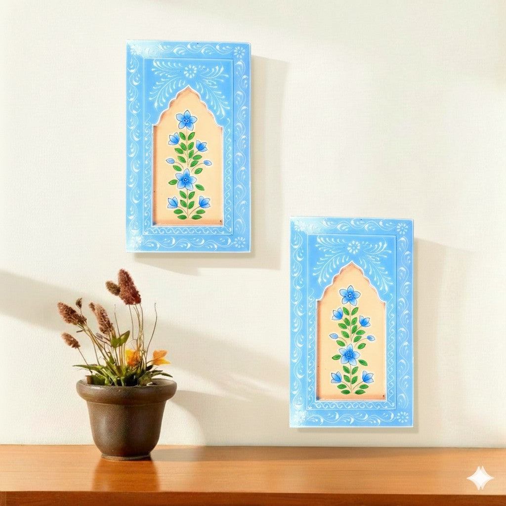 Handcrafted Wooden Frame | Decorative Painting Wall Hanging | Wooden Wall Decor for Home, Living Room| Traditional Handcrafted Home Decoration - 15 Inch (Pack Of 2) - Apkamart