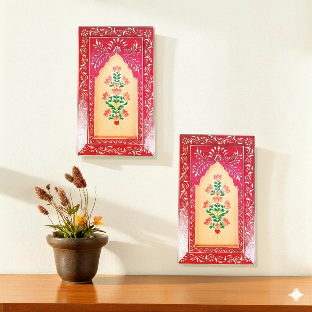 Handcrafted Wooden Painting Frame | Decorative Wall Hanging For Living Room Décor | Wooden Art Frame | Traditional Wall Art - 15 Inch (Pack Of 2) - Apkamart