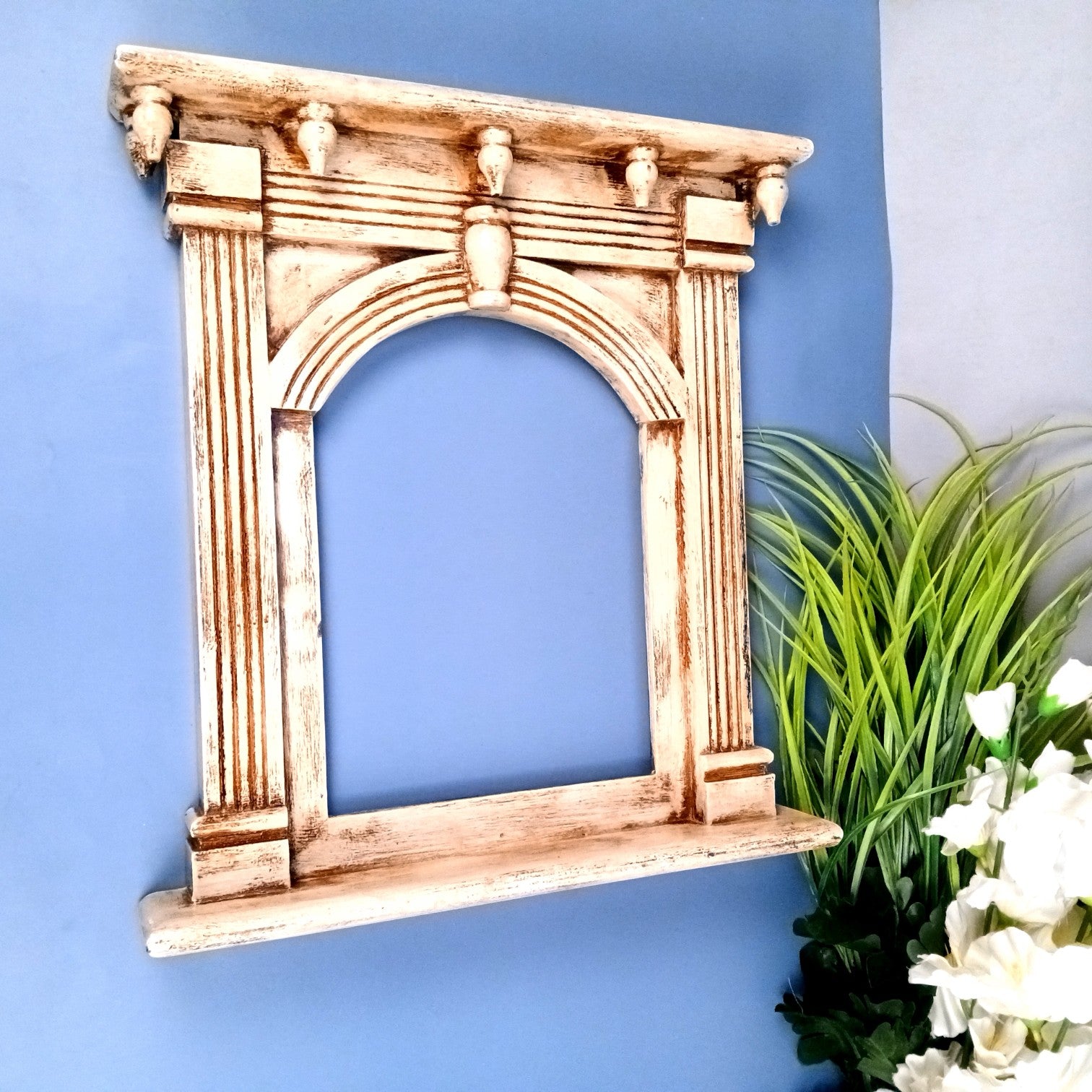 Wooden Jharokha Wall Hanging – Decorative Window Frame for Home, Living Room, Entrance & Wall Decor - 17 Inch - Apkamart