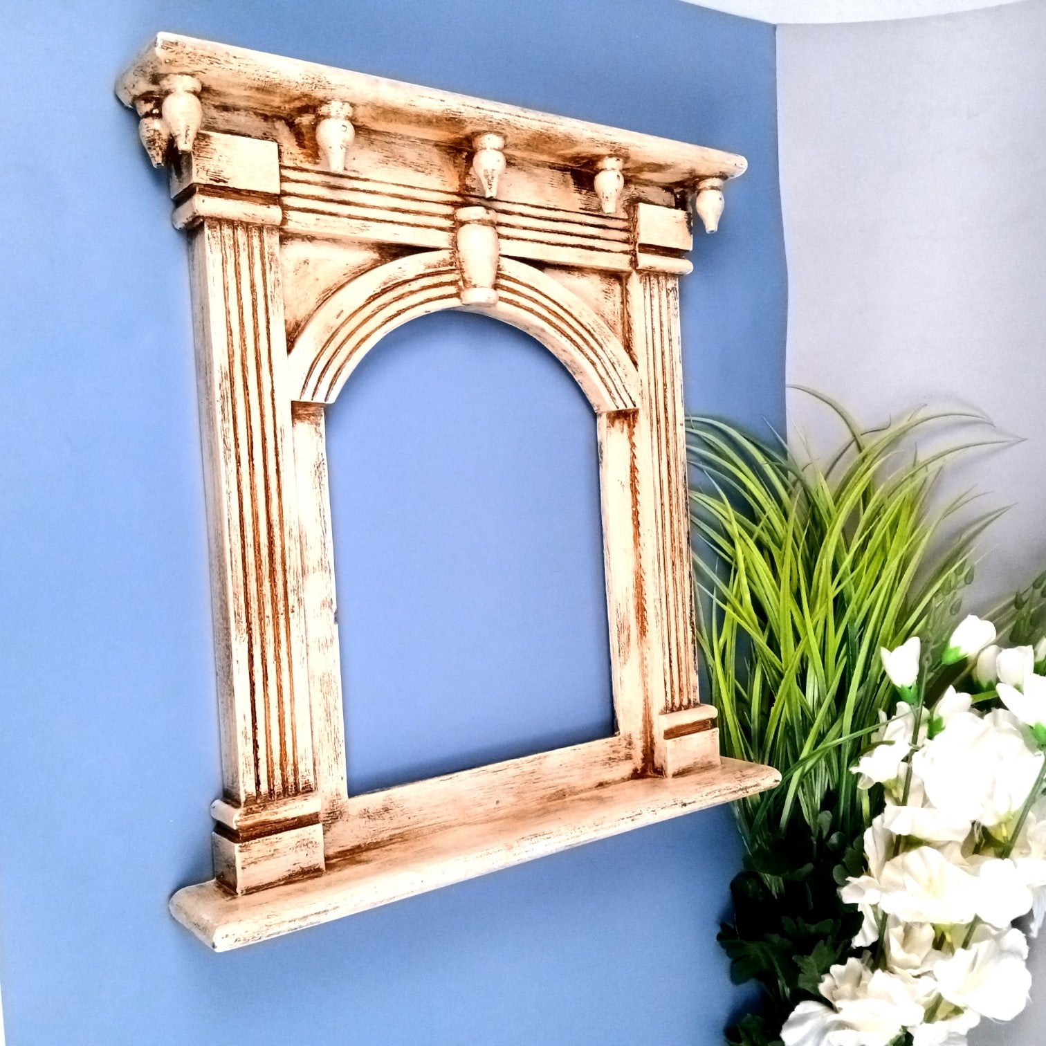Wooden Jharokha Wall Hanging – Decorative Window Frame for Home, Living Room, Entrance & Wall Decor - 17 Inch - Apkamart