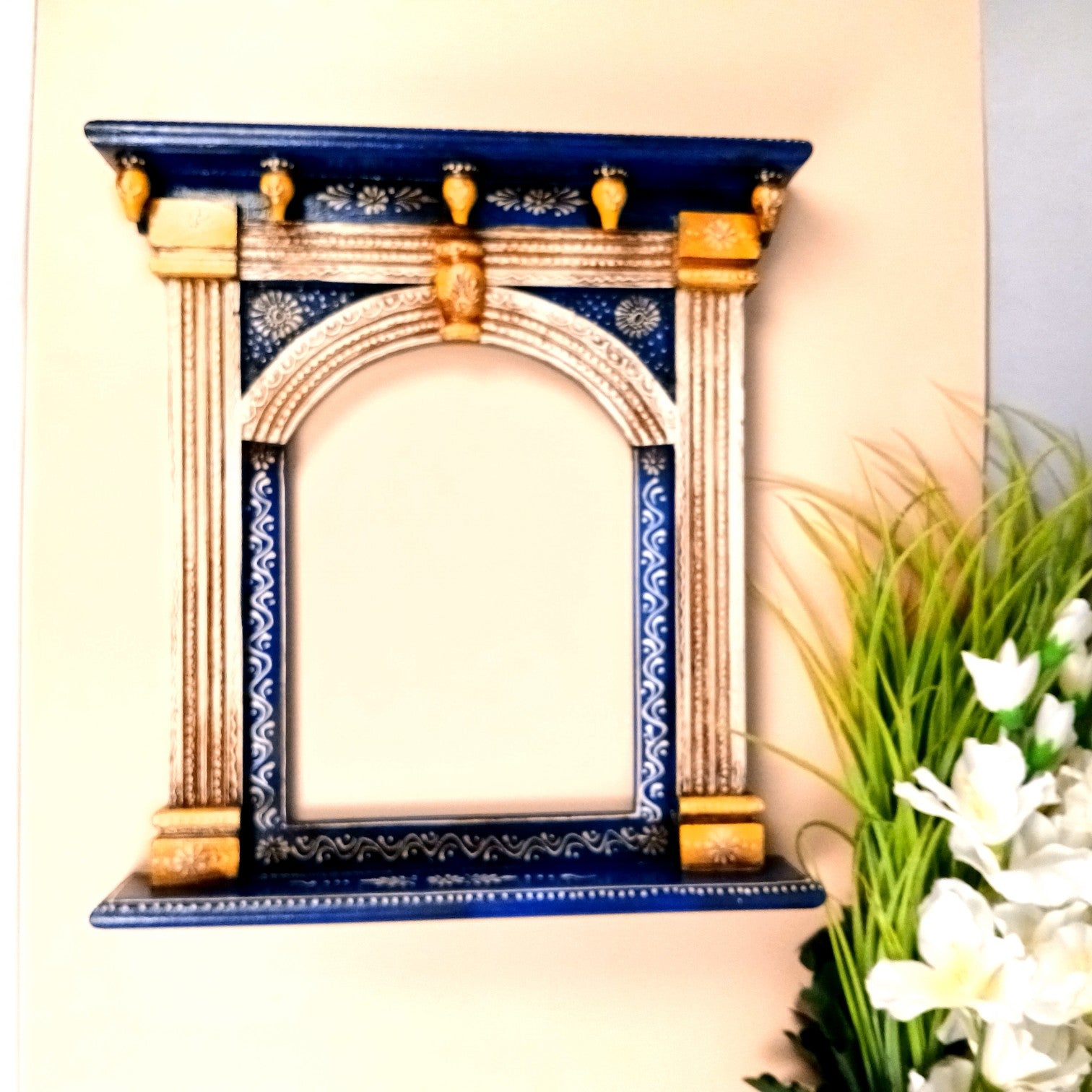 Wooden Jharokha Wall Hanging – Decorative Window Frame for Home, Living Room, Entrance & Wall Decor - 17 Inch - Apkamart
