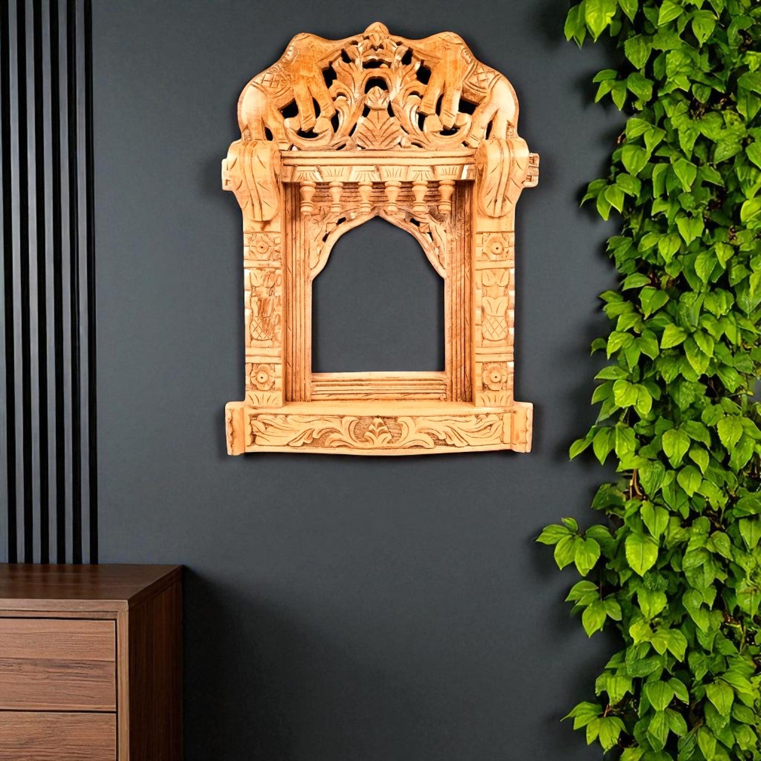 Elephant Jharokha Wooden Frame | Traditional Wall Hanging for Mirror & Photos | Decorative Ethnic Wall Art for Living Room,  Bedroom & Home Decor - 27 Inch - Apkamart