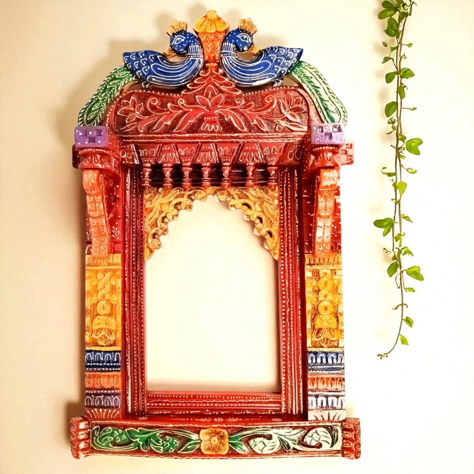 Wooden Jharokha for Mirror & Photo Frame | Traditional Rajasthani Wall Hanging | Ethnic Wooden Frame for Home Decor & Wall Decoration - 36 Inch - Apkamart