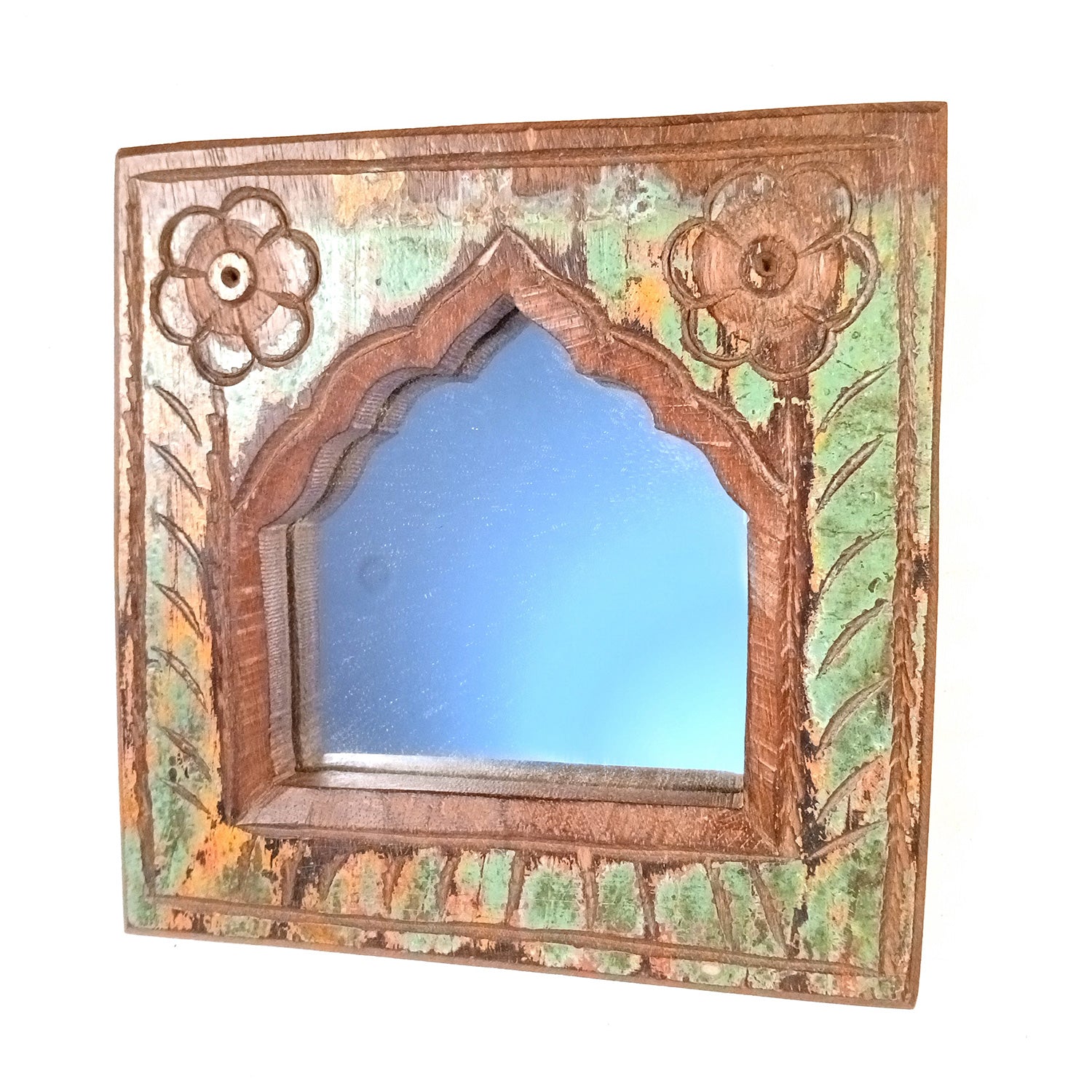 Wooden Jharokha Frame With Replaceable Mirror | Antique Finish Rustic Jharokha Carved in Solid Wood - For Wall Decor, Entrance, Living Room, Home Decor & Gifts - 7 Inch - Apkamart #Style_Design 2