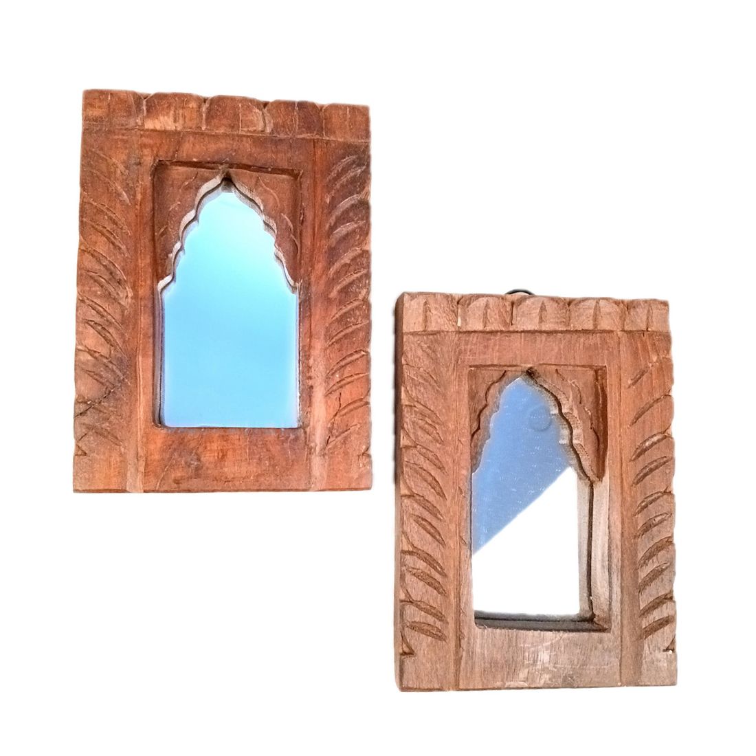 Wooden Mirror Frame | Traditional Indian Jharokha | Rustic Wall Mirror With Antique Finish - For Wall Decor, Entrance, Living Room, Home & Office Decor, & Gifts - 7 Inch - Apkamart #Style_Pack Of 2