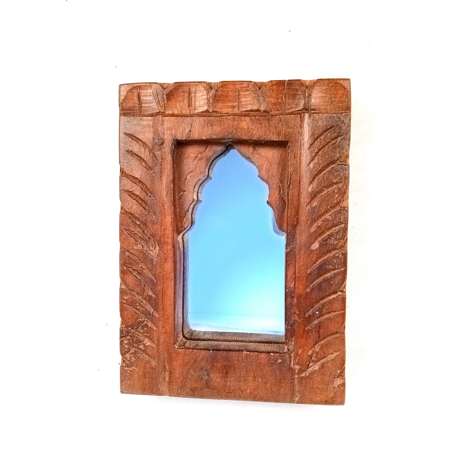 Wooden Mirror Frame | Traditional Indian Jharokha | Rustic Wall Mirror With Antique Finish - For Wall Decor, Entrance, Living Room, Home & Office Decor, & Gifts - 7 Inch - Apkamart #Style_Pack Of 2