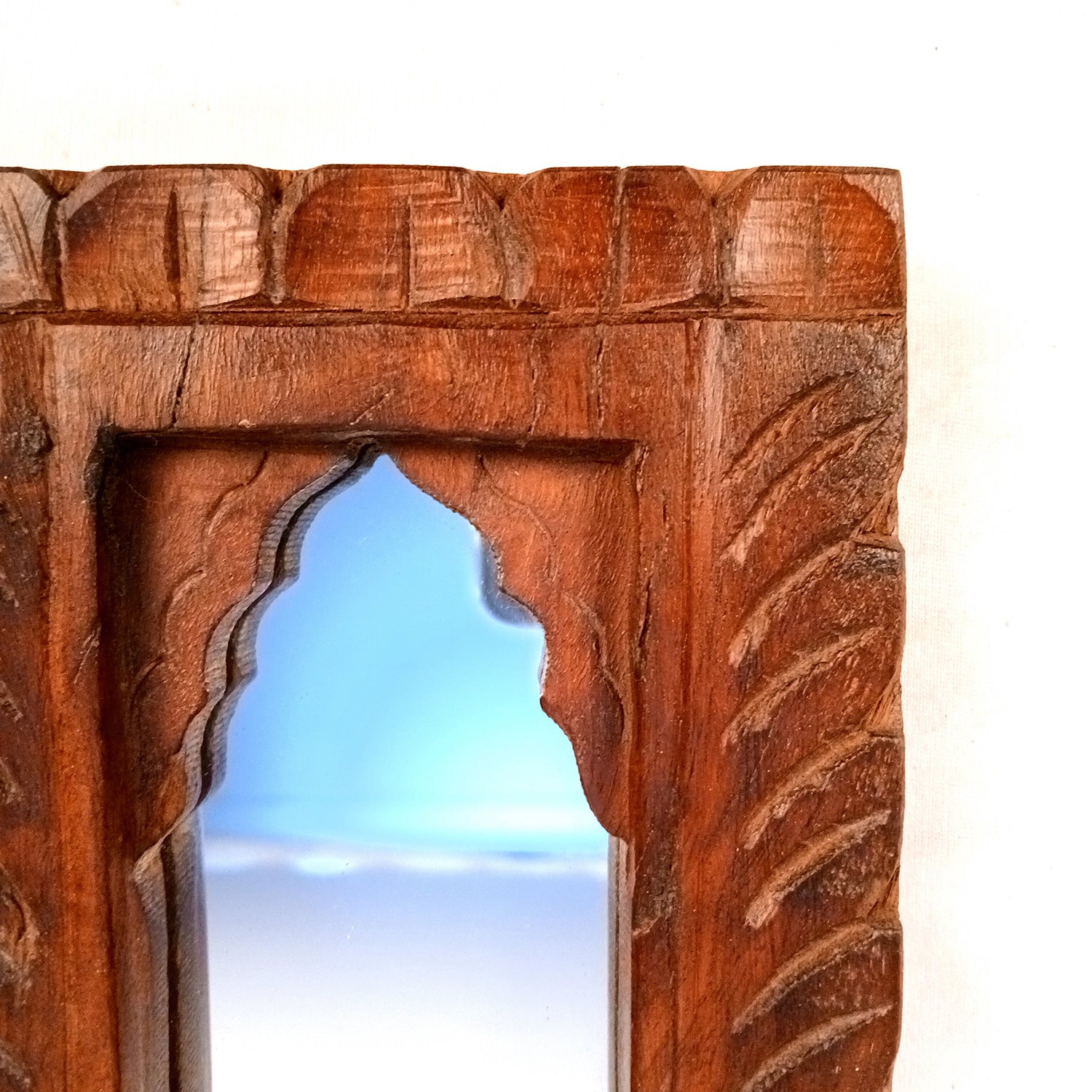 Wooden Mirror Frame | Traditional Indian Jharokha | Rustic Wall Mirror With Antique Finish - For Wall Decor, Entrance, Living Room, Home & Office Decor, & Gifts - 7 Inch - Apkamart #Style_Pack Of 2