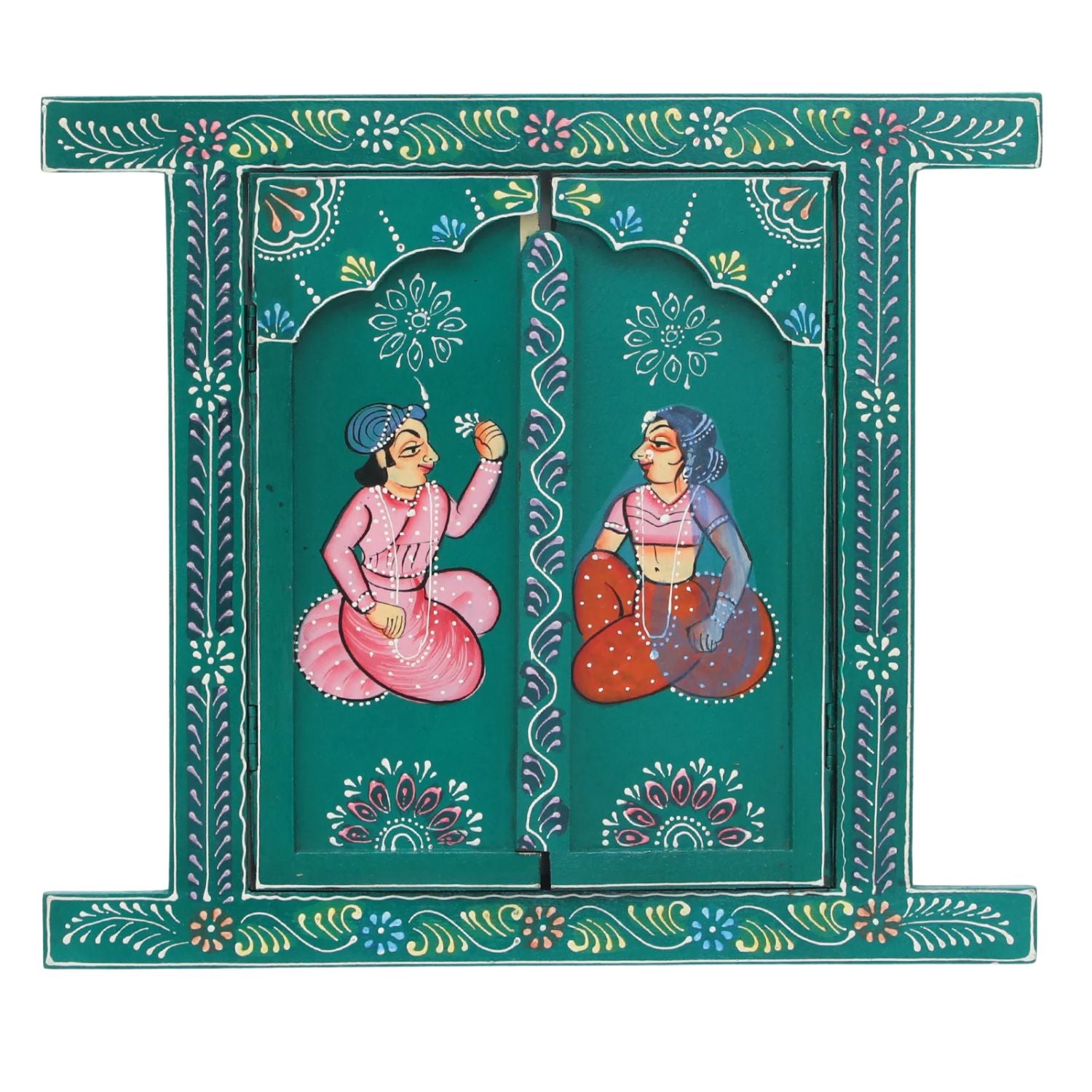 Wooden Window Jharokha Frame | Jharokha Wall Hanging With Opening Doors - For Home, Wall Decor, Living room, Entrance Decoration & Gifts - 16 Inch - Apkamart #Colour_Green