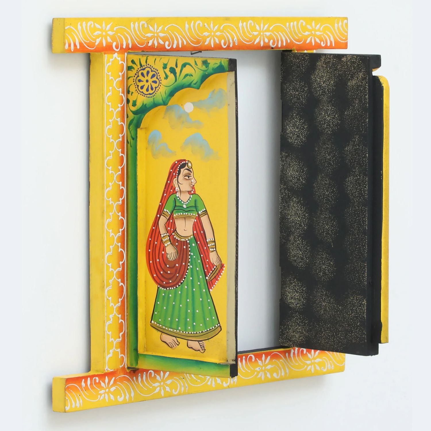 Wooden Window Jharokha Frame | Jharokha Wall Hanging With Opening Doors - For Home, Wall Decor, Living room, Entrance Decoration & Gifts - 16 Inch - Apkamart #Colour_Yellow