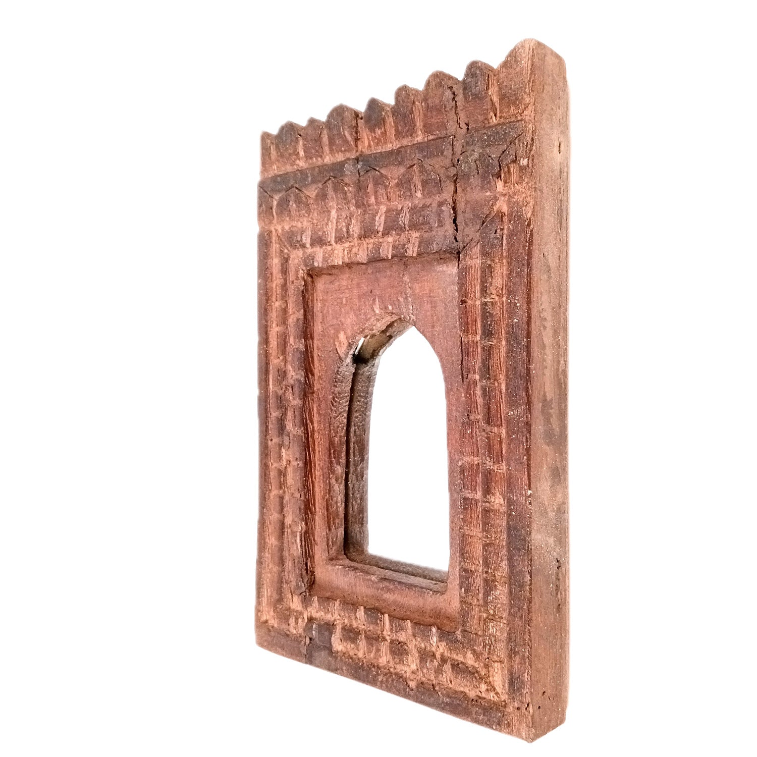 Wooden Jharokha With Mirror Wall Hanging | Antique Finished Handcrafted Replaceable Mirror Frame - Home, Wall Decor, Living room, Entrance Decor & Gifts - 9 Inch - Apkamart