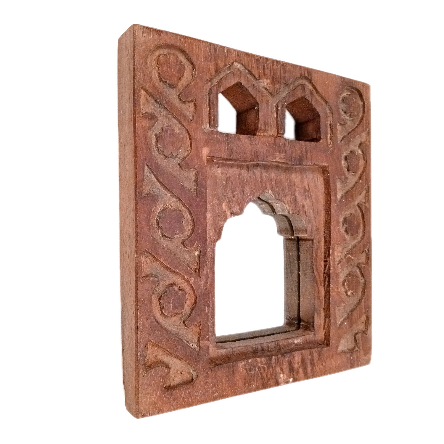 Wooden Mirror Frame | Traditional Indian Jharokha | Rustic Wall Mirror With Antique Finish - For Wall Decor, Entrance, Living Room, Home & Office Decor, & Gifts - 9 Inch - Apkamart #Style_Design 1