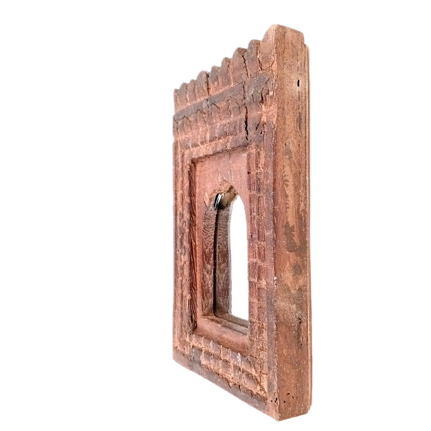 Wooden Jharokha With Mirror Wall Hanging | Antique Finished Handcrafted Replaceable Mirror Frame - Home, Wall Decor, Living room, Entrance Decor & Gifts - 9 Inch - Apkamart