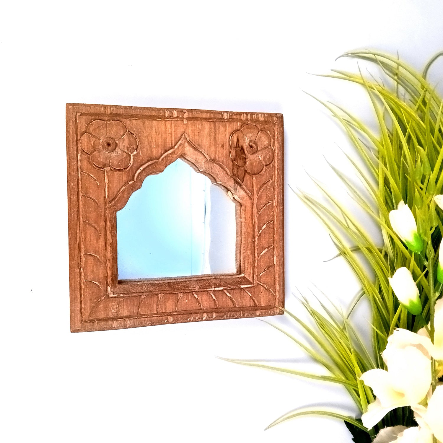 Wooden Jharokha Frame With Replaceable Mirror | Antique Finish Rustic Jharokha Carved in Solid Wood - For Wall Decor, Entrance, Living Room, Home Decor & Gifts - 7 Inch - Apkamart #Style_Design 1