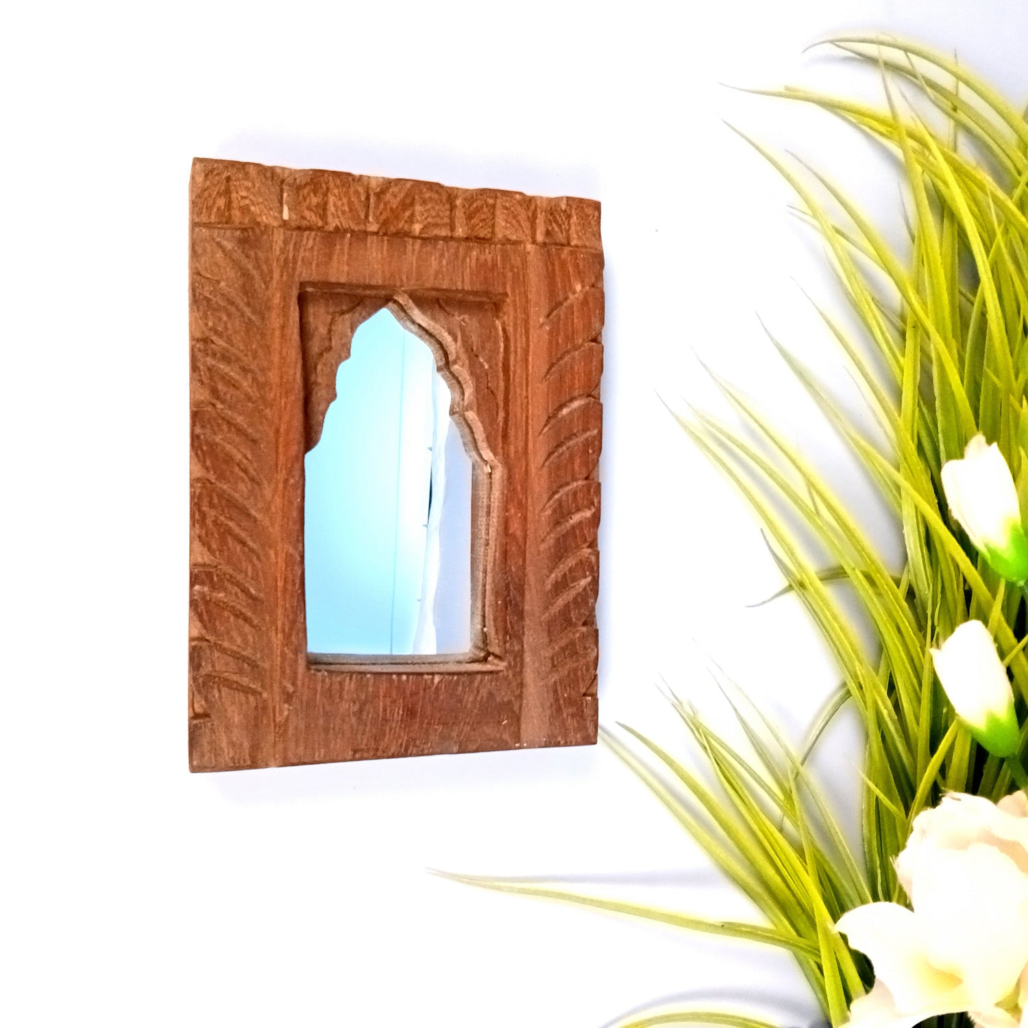 Wooden Mirror Frame | Traditional Indian Jharokha | Rustic Wall Mirror With Antique Finish - For Wall Decor, Entrance, Living Room, Home & Office Decor, & Gifts - 7 Inch - Apkamart #Style_Pack Of 1