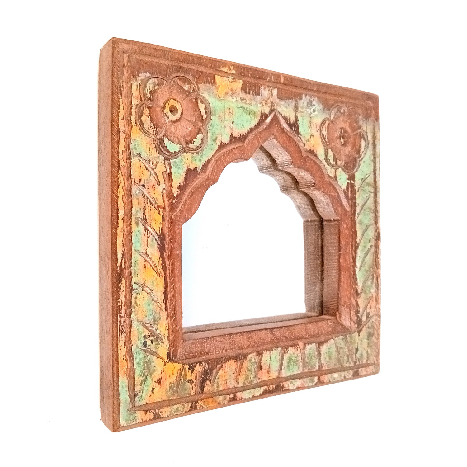 Wooden Jharokha Frame With Replaceable Mirror | Antique Finish Rustic Jharokha Carved in Solid Wood - For Wall Decor, Entrance, Living Room, Home Decor & Gifts - 7 Inch - Apkamart #Style_Design 2