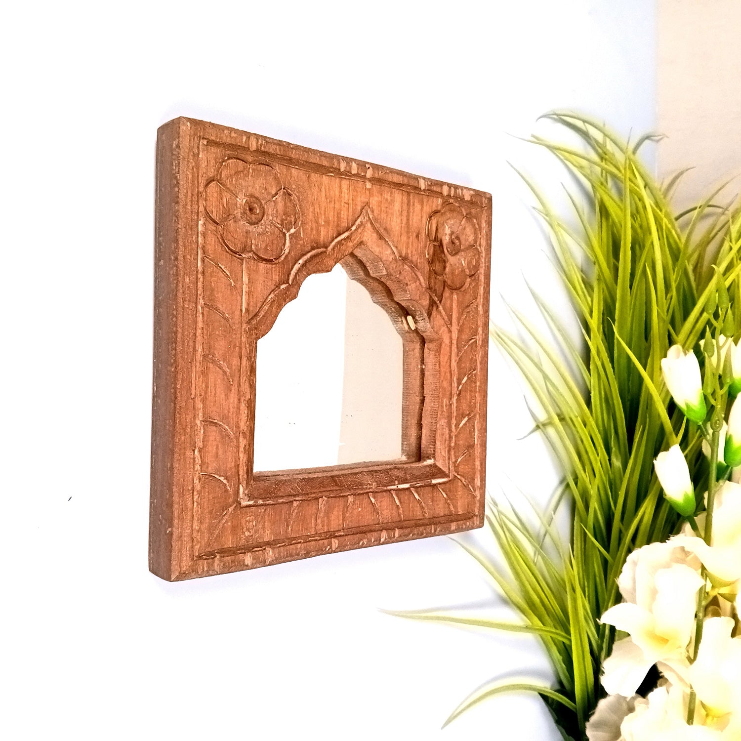 Wooden Jharokha Frame With Replaceable Mirror | Antique Finish Rustic Jharokha Carved in Solid Wood - For Wall Decor, Entrance, Living Room, Home Decor & Gifts - 7 Inch - Apkamart #Style_Design 1